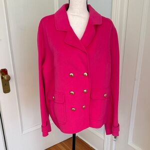 St. John Collection Fuchsia Pea Coat with Gold Buttons
